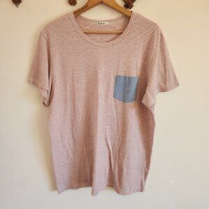 Marine Layer Short Sleeve Tee Striped Red White Contrasting Pocket Lightweight L